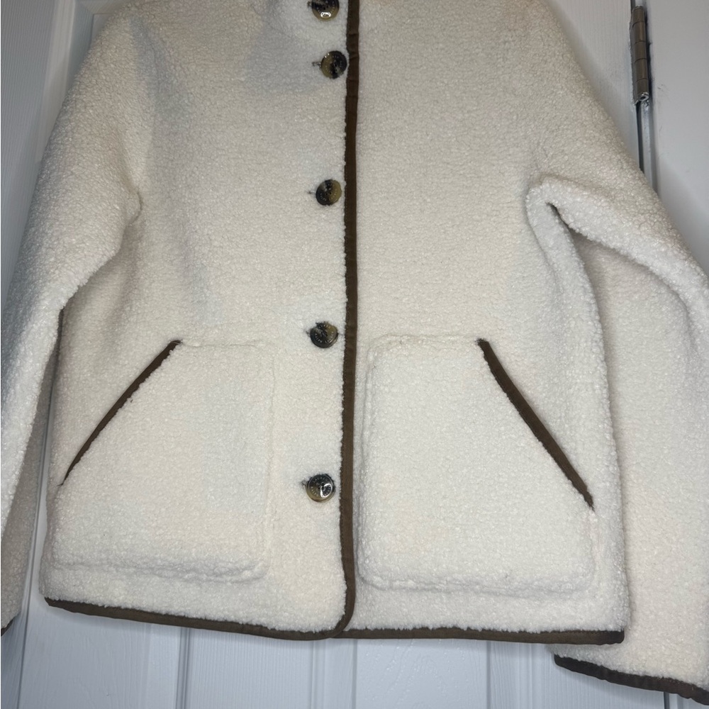 Women's Cream Jacket with Brown Trim